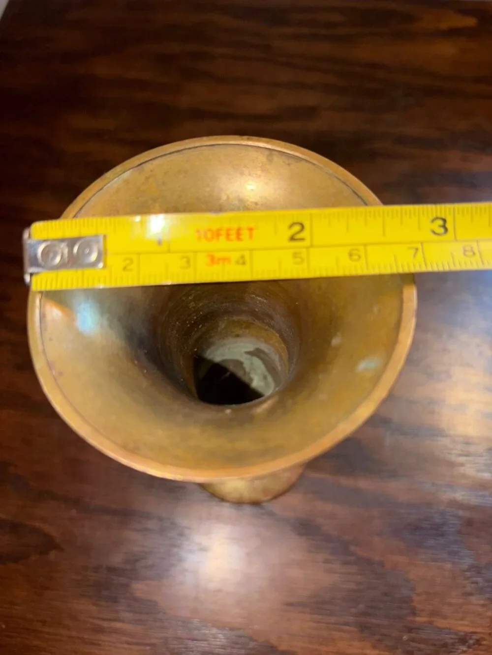 Vintage Etched Brass Bud Vase Red/White Floral Detailing 5